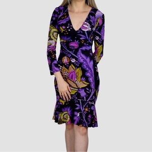 Roberto Cavalli Purple Floral Long Sleeve Dress